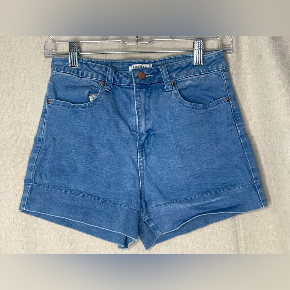 Forever 21 High Waist Denim Shorts - Blue